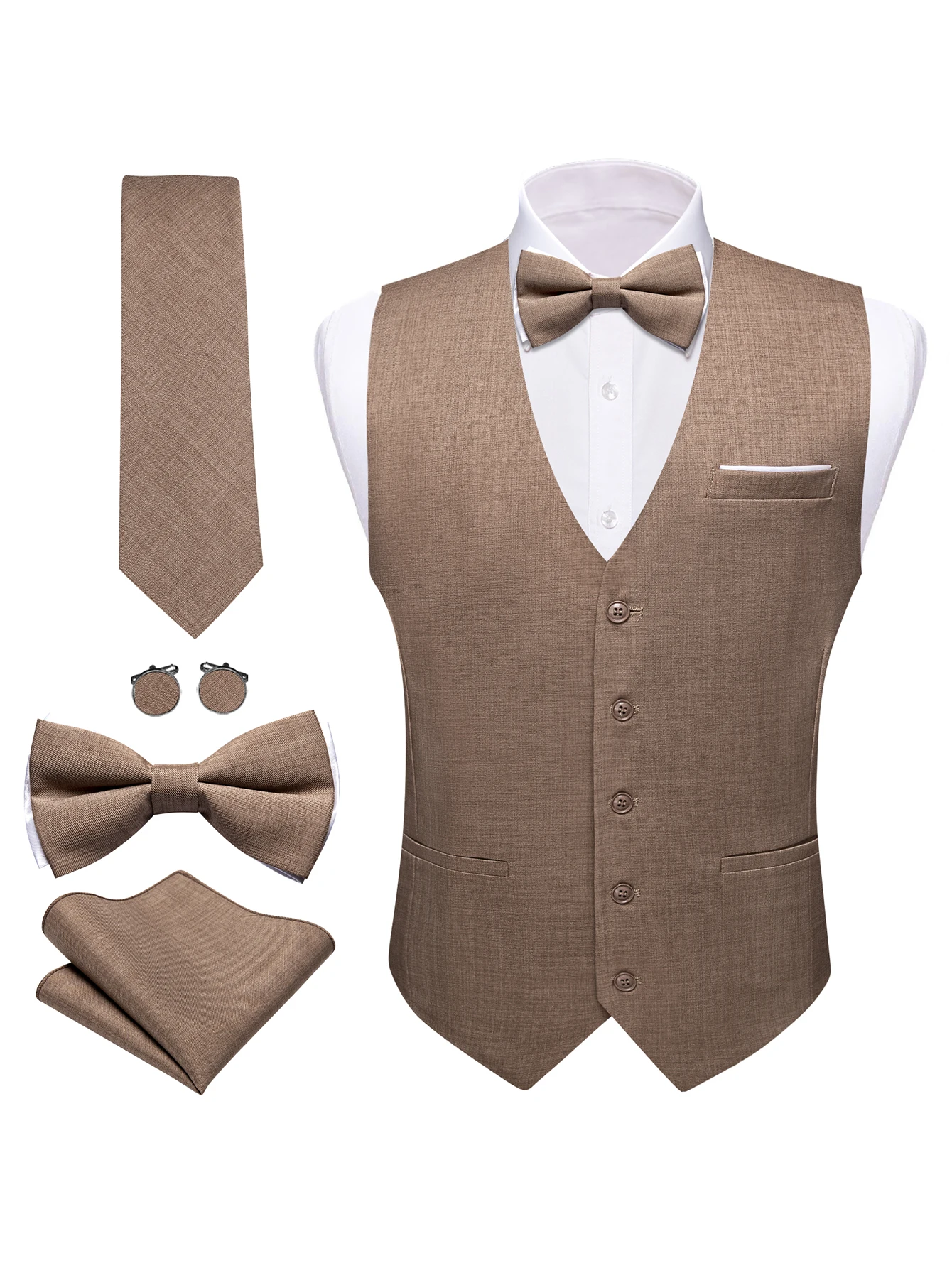 Barry Wang 5-PC Solid Color Men's Tank Top Tie Handkerchief Cufflinks Formal Set | Wedding, Business