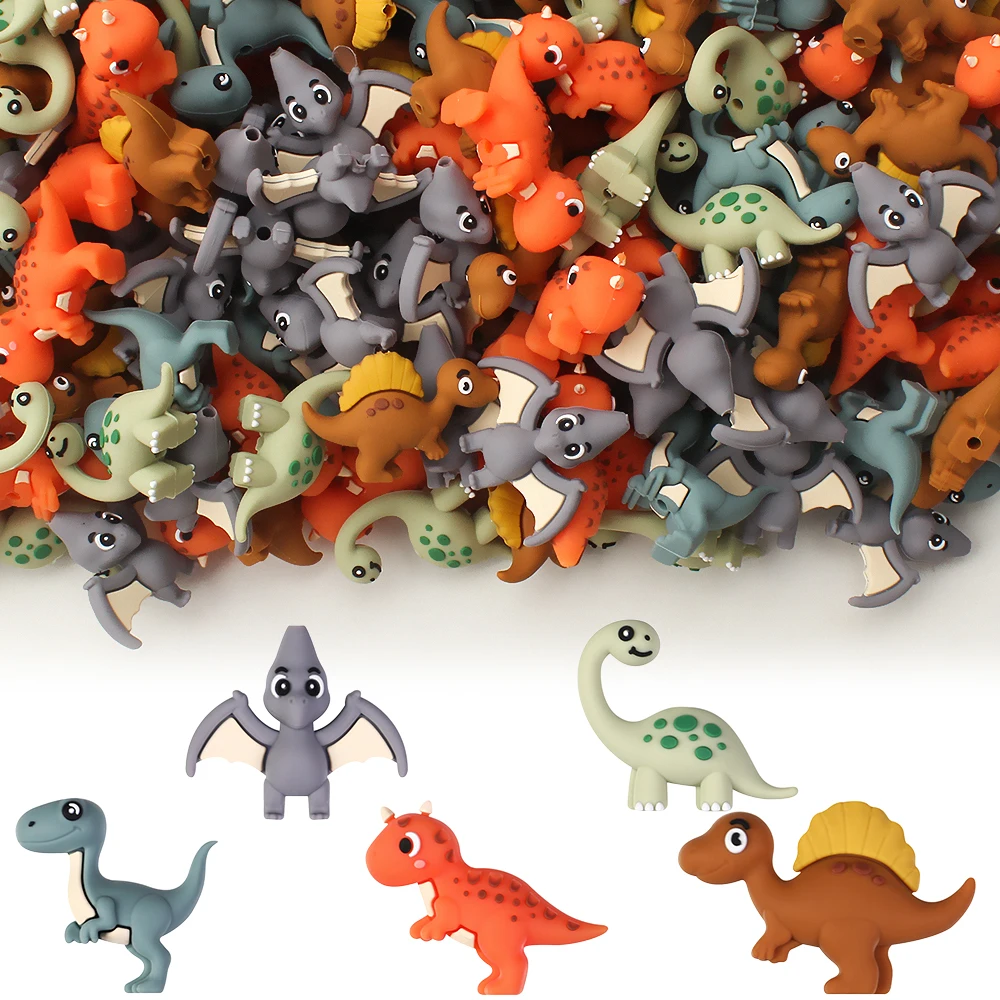 50/10/5pcs 3D Silicone Beads Five Types of Dinosaur Theme Focal Beads for DIY Jewelry Making Creative Crafts Pens Keychains