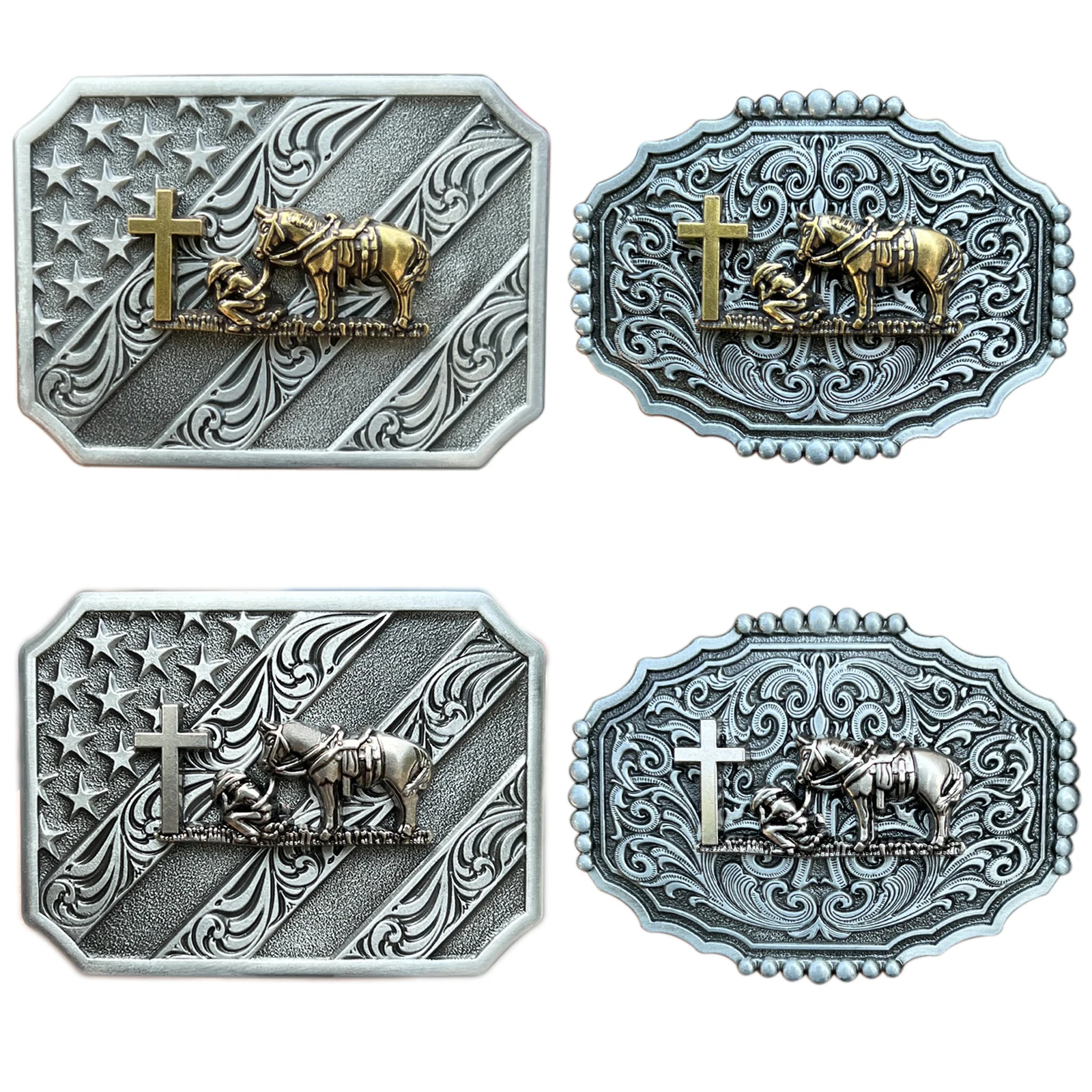 Vintage Horse Prayer Cross Pattern Belt Buckle Western Cowboy Waistband Buckle Leather Craft Male Cowboy Man Jeans Accessories