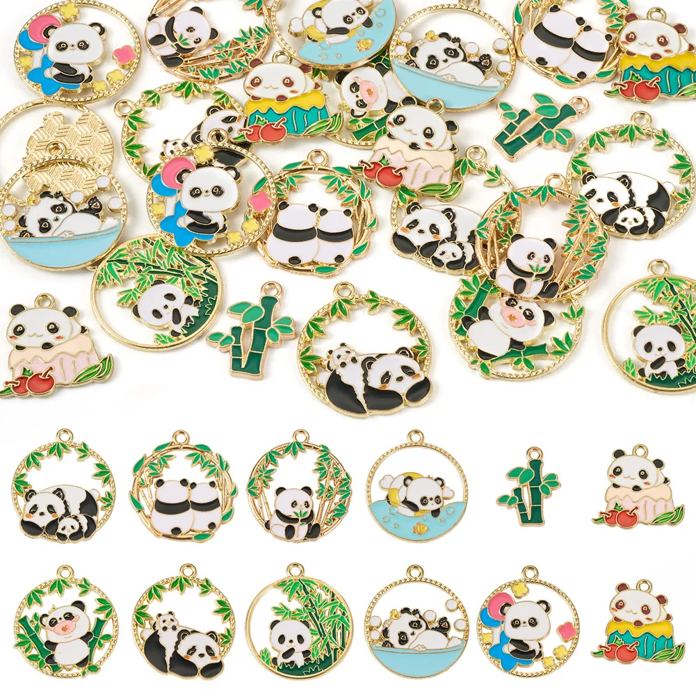 

24Pcs Animal Panda Charm Alloy Enamel Panda Bamboo Pendants for Earring Bracelet Necklace Jewelry Making Accessories