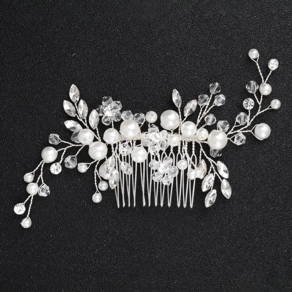 Pettine per capelli con perle di moda per fermaglio per capelli in cristallo da sposa perline per capelli da sposa copricapo in argento accessori per capelli da principessa matrimonio