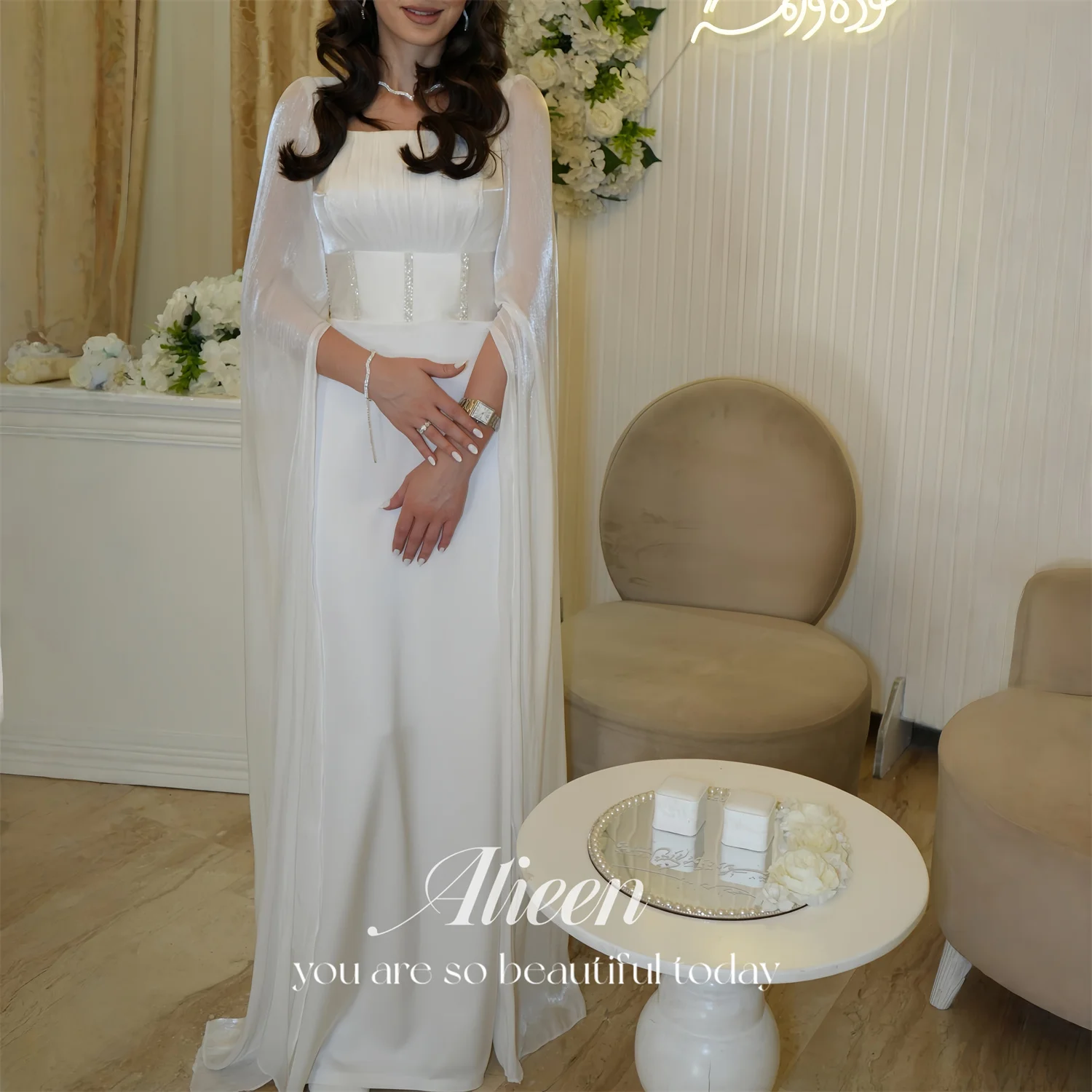 

Evening Dress Women European Ivory Satin A-Line Cape Formal Events Aileen Long Floor-Length 2026 Customized Robes de Soirée