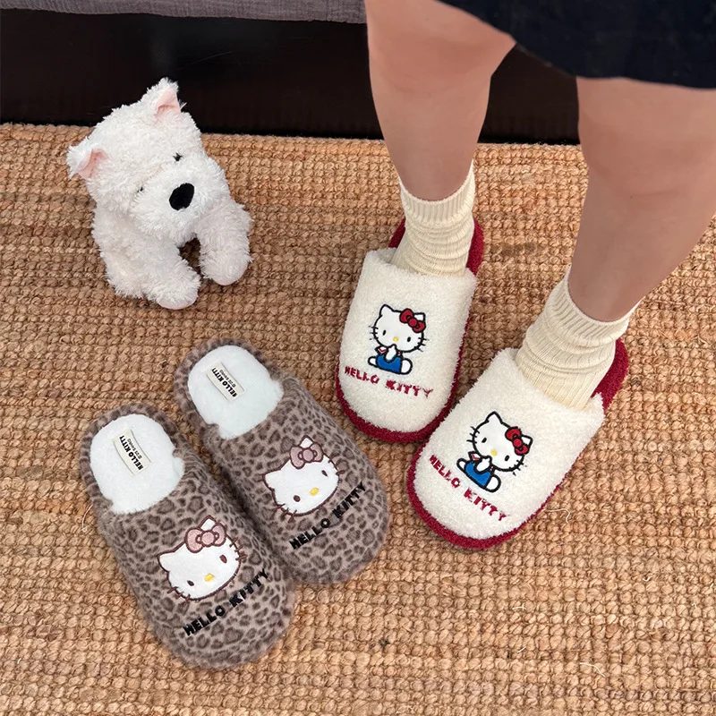 

Kids' Slippers House Shoes Cartoon Cotton ​​Leopard print​ Winter Shoes For Girls Anti-slip Warm White Khaki Shoes Size 36-41