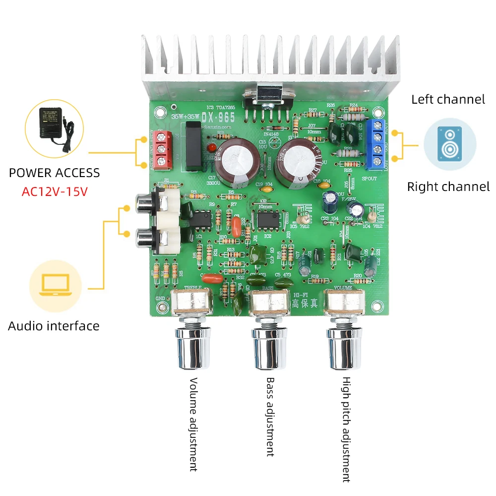 AC 12-15 V Dual Channel 2,0 Kanal TDA7265 High Fidelity HiFi Verstärker Bord 4558 Vorverstärker Verstärker Modul 40 W + 40 W