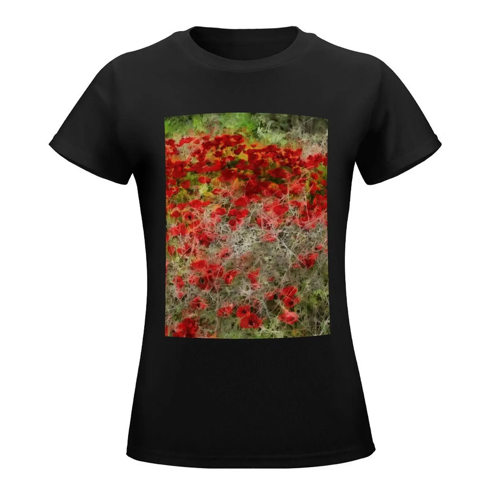 Beautiful Red Wildflower Anemones Abstract Art T-Shirt animal print shirt for girls tees fashion woman blouse 2024