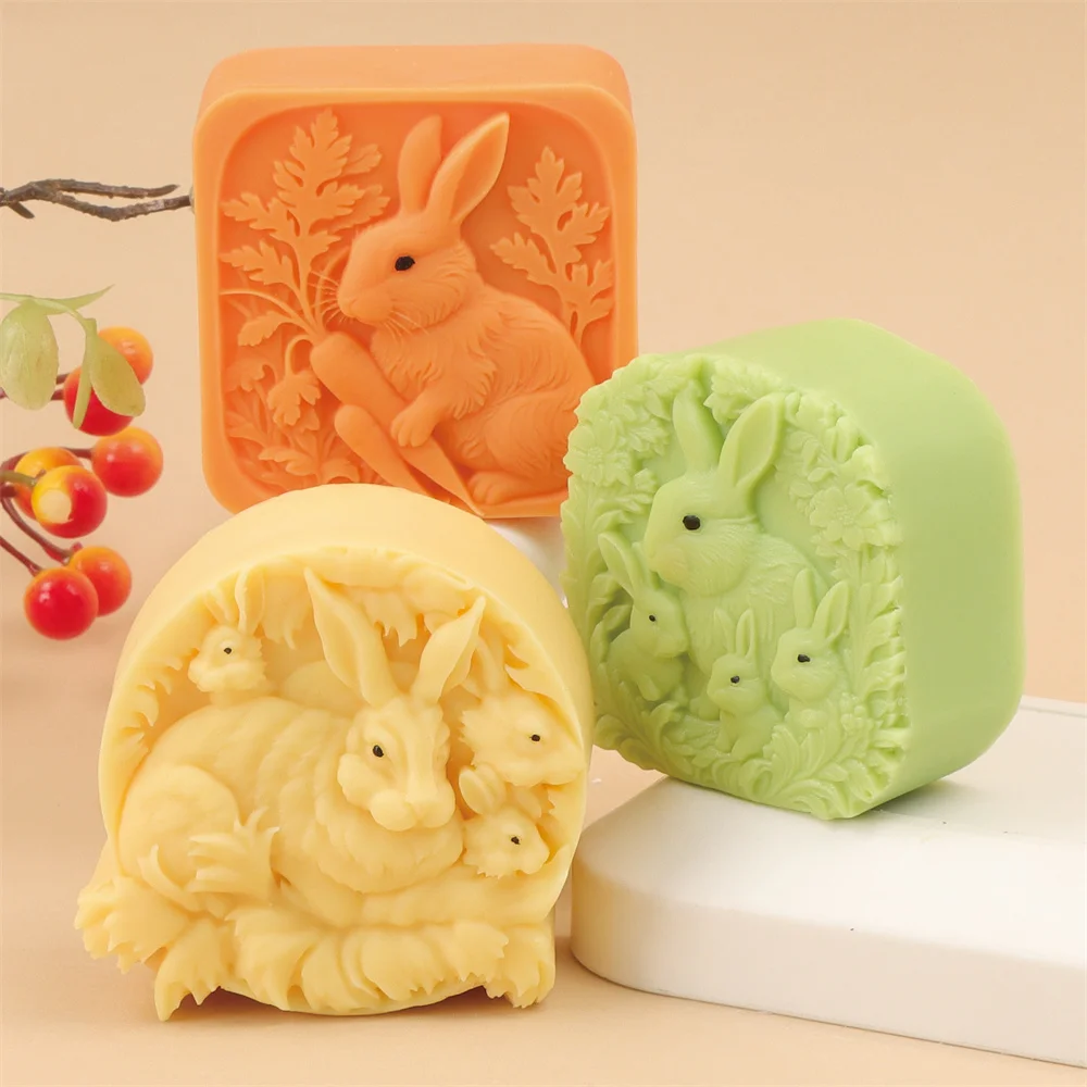 Easter Bunny Silicone Soap Molds for Soap Making Rabbit Family DIY Scented Plaster Candle Molds DIY Home Decor Handmade Gift