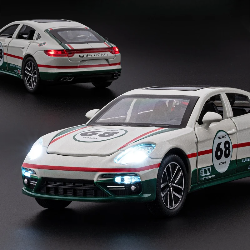 1:32 파나메라 레이싱카 고급 시뮬레이션 다이캐스트 메탈 합금 모델카 사운드 라이트 풀백 시리즈 컬렉션 어린이 장난감 선물