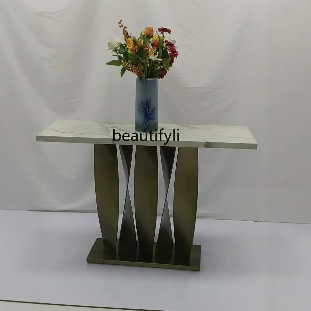 

ss25 Italian light luxury stainless steel strip entrance platform, entrance corridor against the wall, modern marble view platf