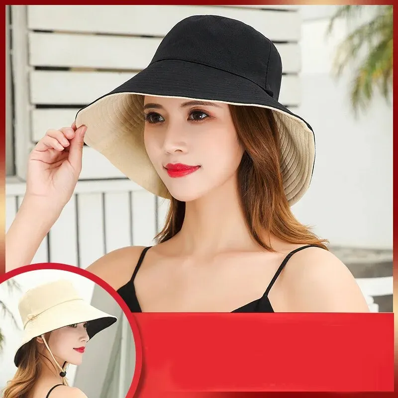 Fisherman Hat Women\'s Summer Face Cover, Sunscreen, Large Brim Sunshade Hat, Internet Celebrity Double-Sided And Versatile