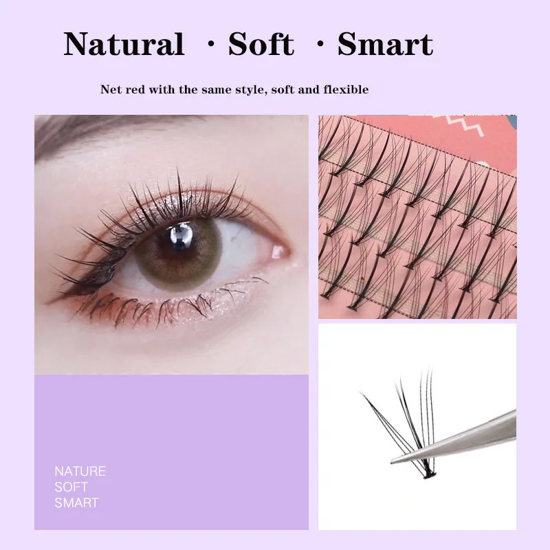 Anlinnet Professionelles Make-up 60 Cluster Einzelne Wimpernbüschel M-Sandwich-Wimpern zum Aufkleben Künstliche Wimpern – Detail 6