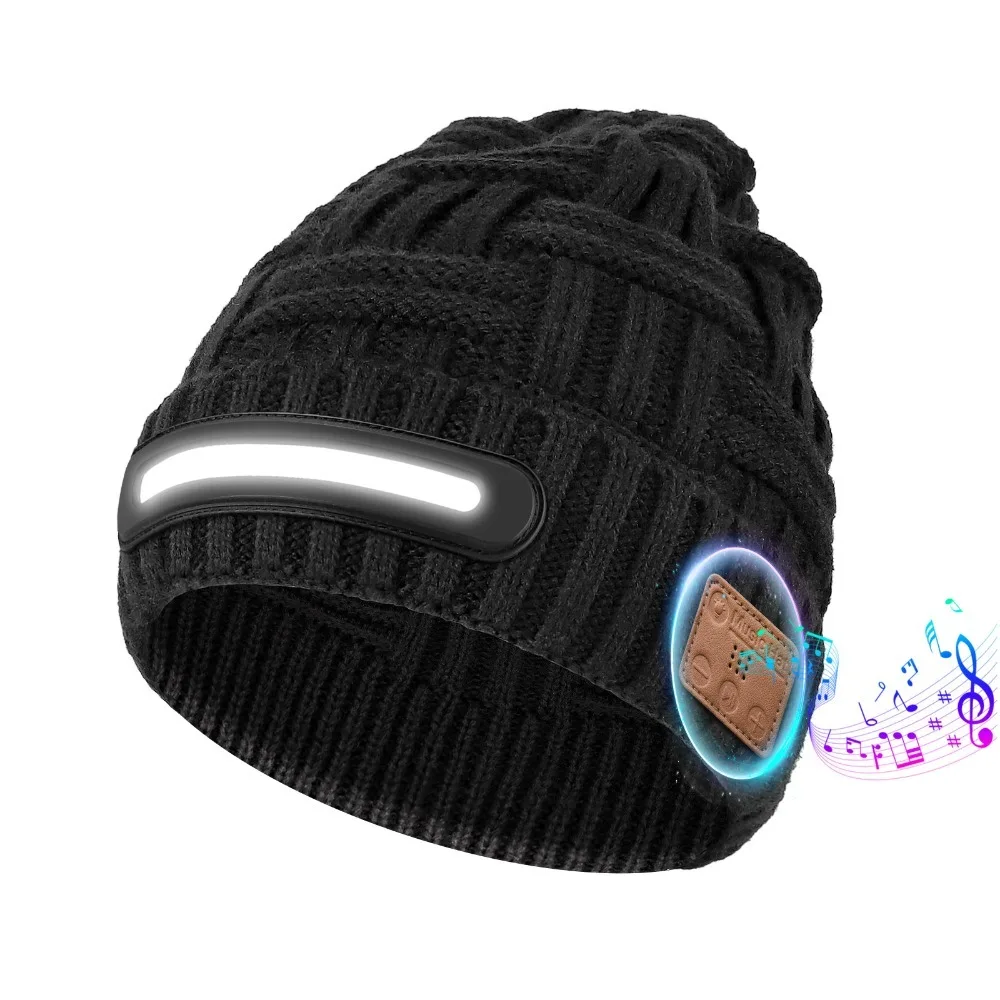 Winter Warm Bluetooth Music Knitted Hat Plus Velvet Coldproof LED Knitted Hat Supporting Wireless Calls USB Rechargeable