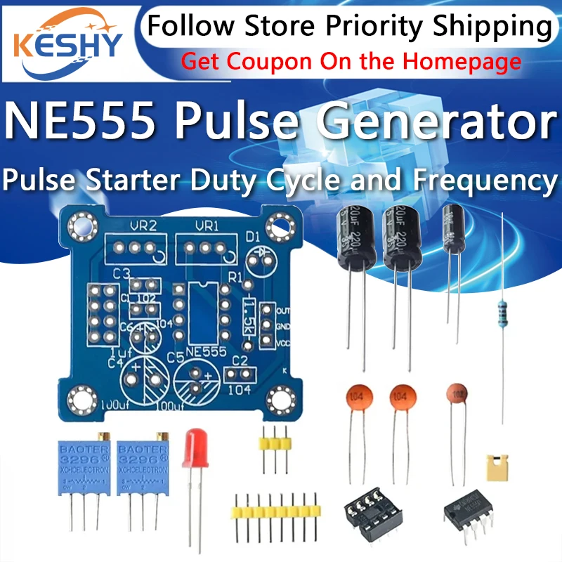 

NE555 Pulse Generator Pulse Starter Duty Cycle and Frequency Adjustable Module DIY Kit Oscillator Square Wave Signal Generator