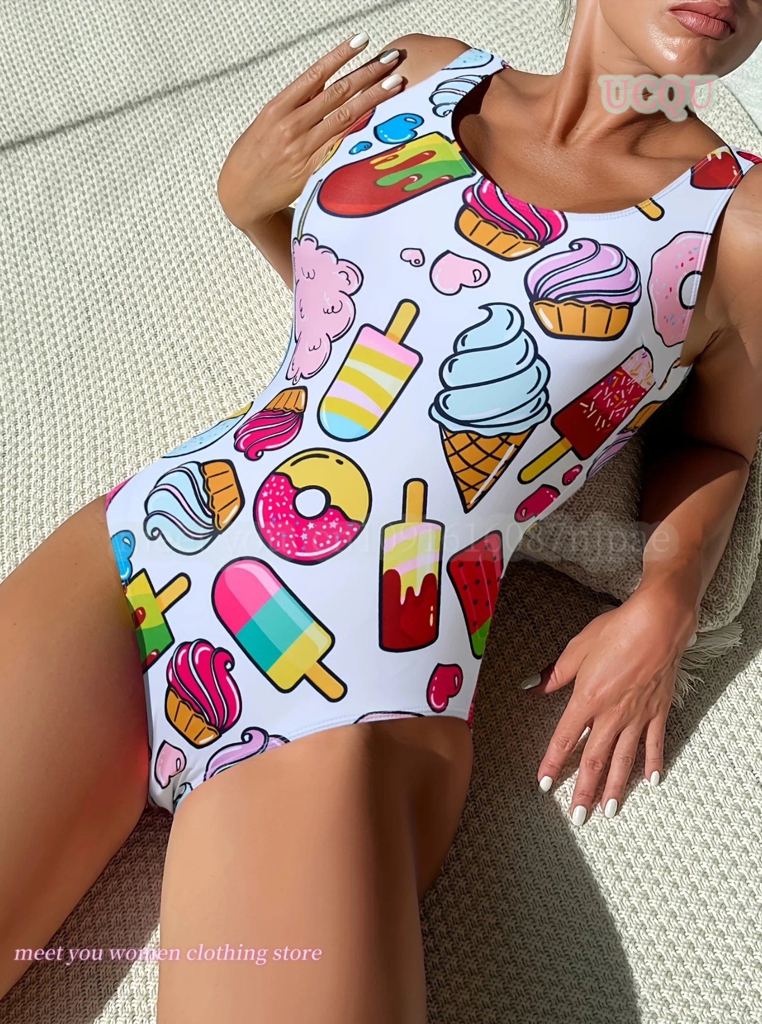 

Women One-Piece Swimsuit ice cream Printed female Hawaii Swimsuit Flower One-Piece Suit Beach Wear For Female Swimsuit