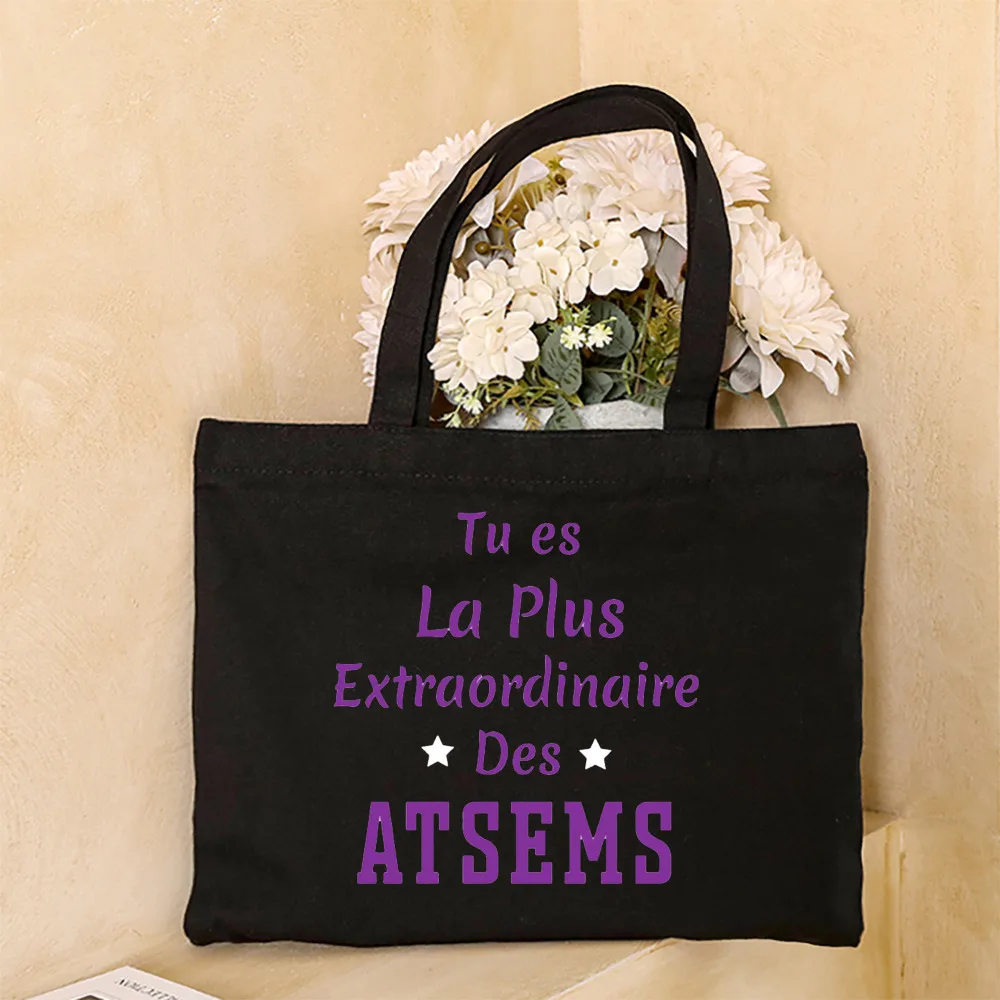 Merci Atsem Printed Women Shoulder Bag Canvas Shopping Bags Female Handbags Reusable Tote Graduation Thanks Gifts for Teacher