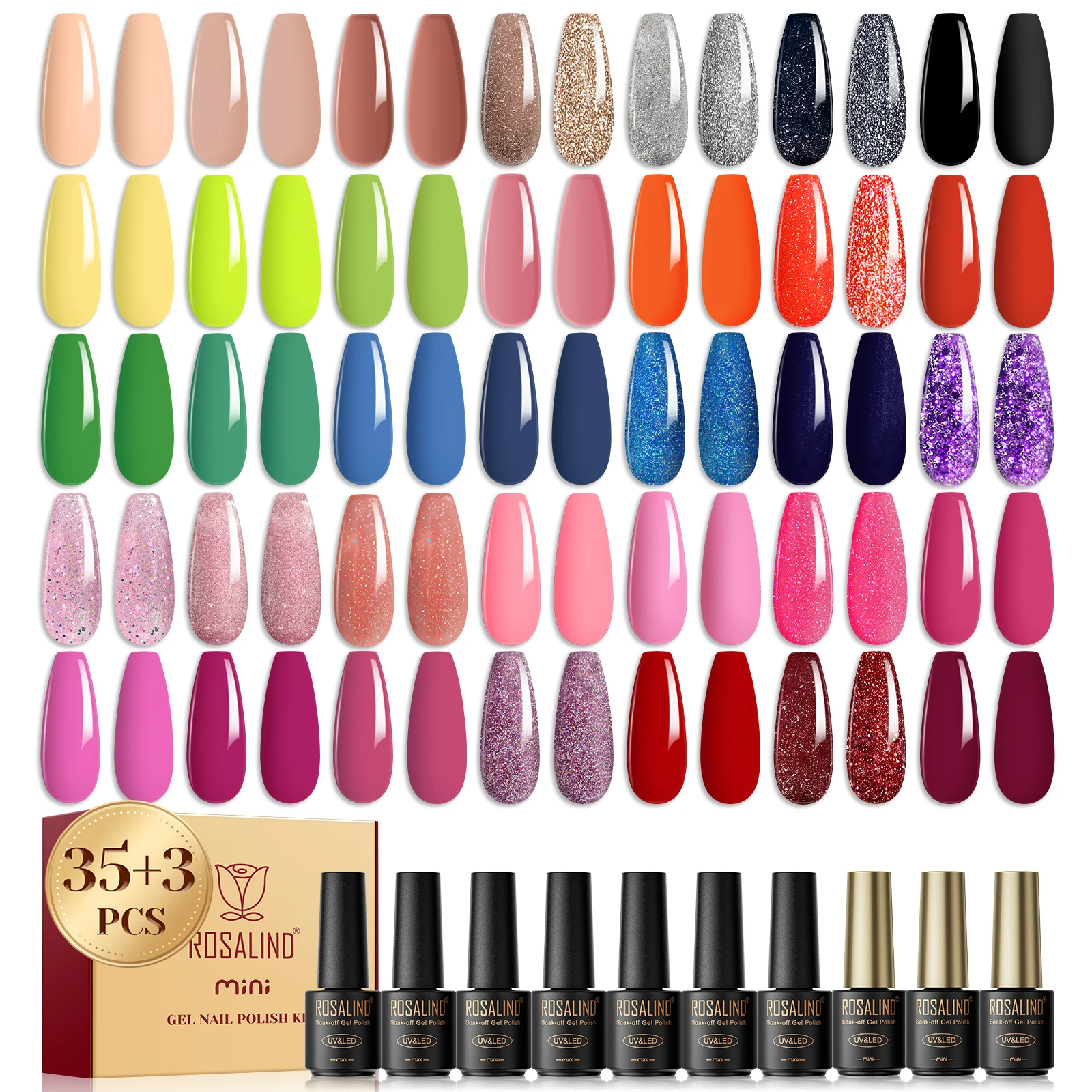 Rosalind 38 gel nail polish set glass bottle glossy primer coating 35 color gel nail set gel primer UV desiccant nail DIY.