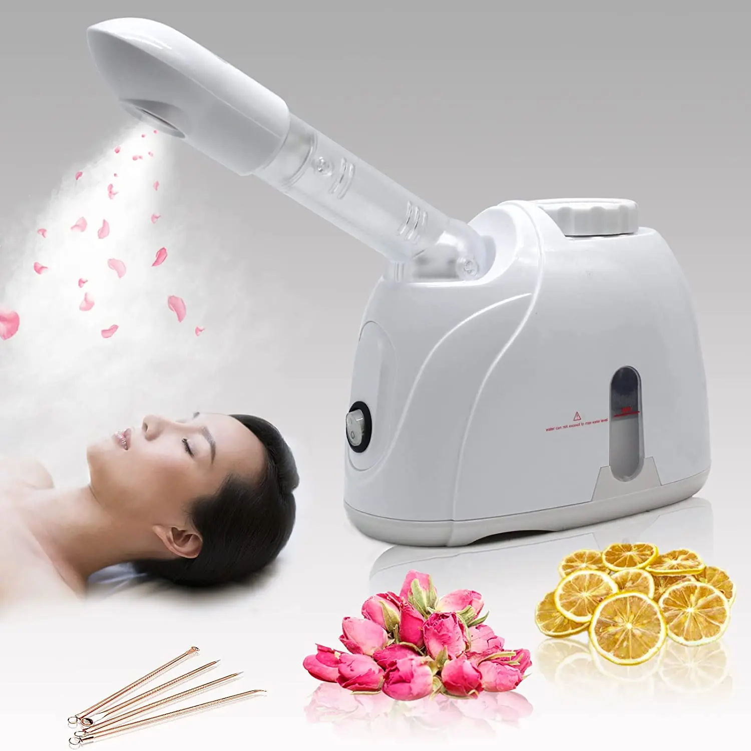 

Face Steamer with Rotatable Sprayer Sauna SPA Facial Steamer + Rose + Lemon for Facial Deep Cleaning Moisturizing Nano Steamer