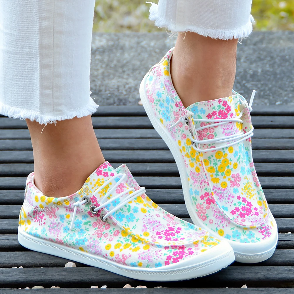 女性用カジュアルアウトドアスポーツシューズ、ハイキングシューズ、ランニングシューズ、2026年春の新作花柄ファッションギフト女性用シューズ