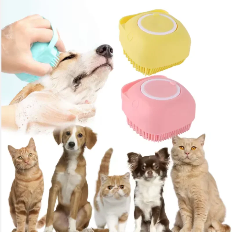 Silicone Pet Bath Massage Gloves with Shampoo Pouring Function Dog Grooming Brush Cat Bath Comb Cleaning Tool for Dog Bathing