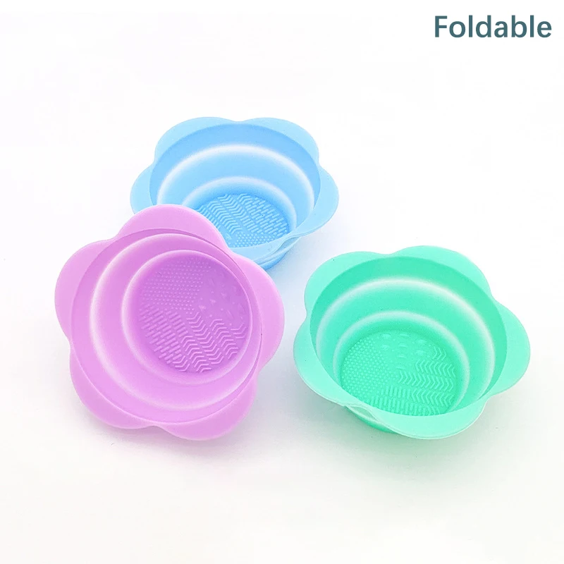 1PC Silicone Makeup Brush Cleaner Folding Powder Puff Cleaning Bowl Eyeshadow Brushes Washing Soft Mat Beauty Tools Scrubber Box