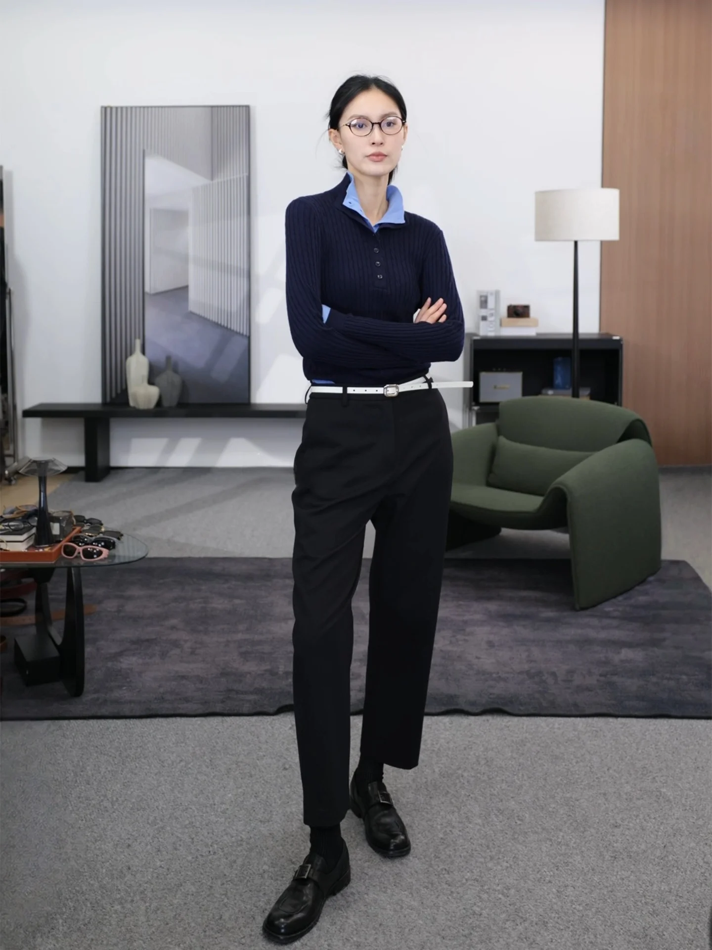 

Jieji Zhang High Waist Straight Leg Pants Women's Casual Commute Trousers Spring Collection Slimming Effect Simple Design