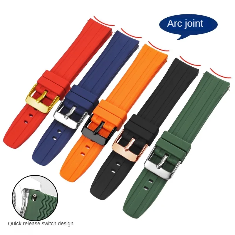 General Brand Waterproof Silicone Watch Strap With 19/20/21/22mm Curved Interface Rubber Watch Belt.