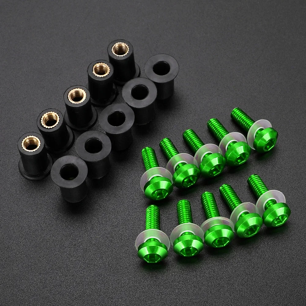 5mm 10PCS Motorcycle Windshield Bolts Screw Nut Fastener Kit For Kawasaki Ninja GPZ900R Z900 ZX-10RR ZX-12R ZX12RR ZZR1200 Z800