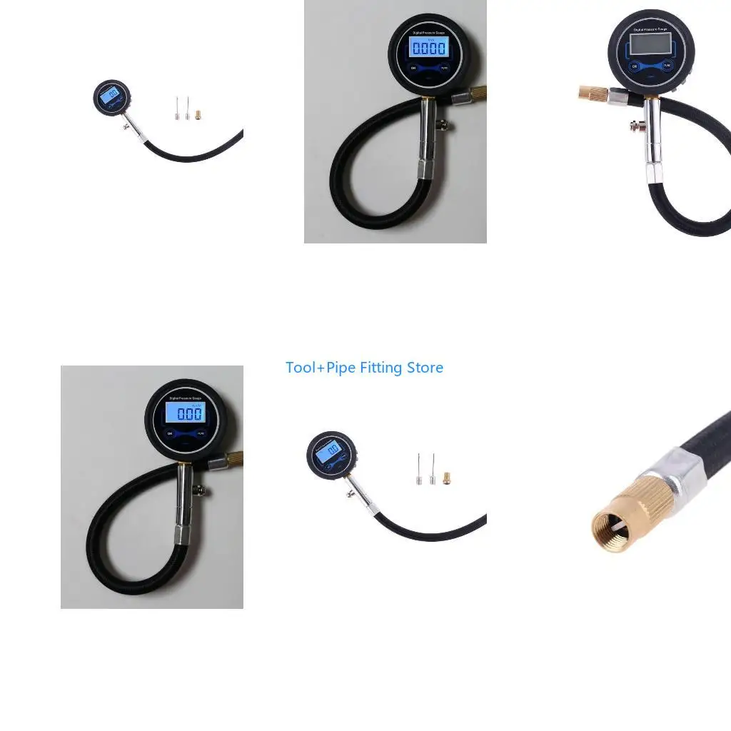 F92B Heavy Duty Air Pressure Gauge with Rubber Hose and Quick Coupler Air Compressor Inflating Tube 200PSI Car Truck