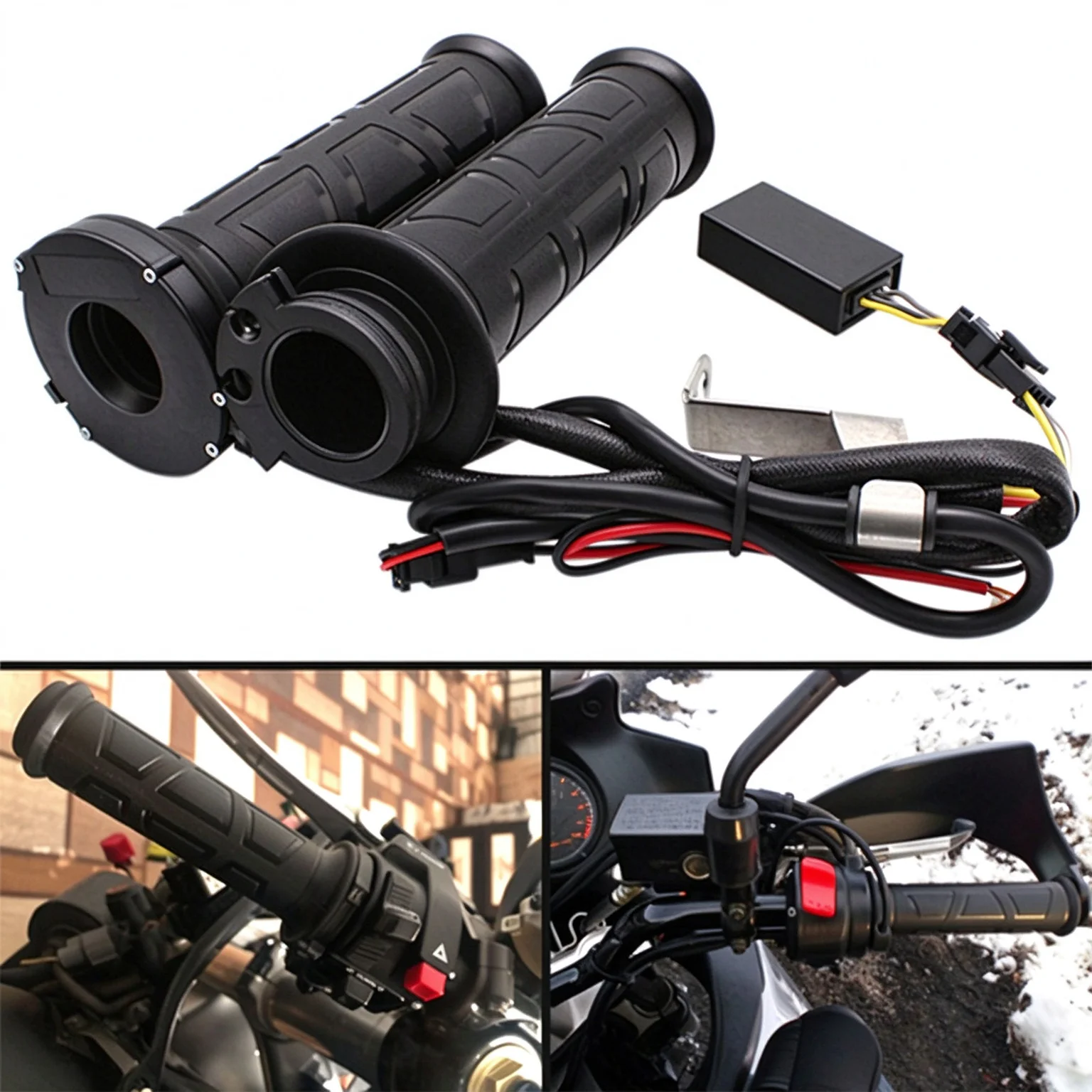 22mm Universal Motorcycle Heated Grips 7/8 Anti-Slip Waterproof Adjustable Temp Hot Handlebar Fits Dirt Bike ATV Scooter Cruiser