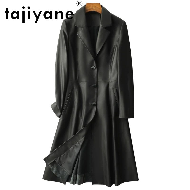 TAJIYANE سترة جلدية حقيقية امرأة جلد الغنم خندق معطف قسط سترات من الجلد الحقيقي 2025 الخريف امرأة الملابس 신상А вду터