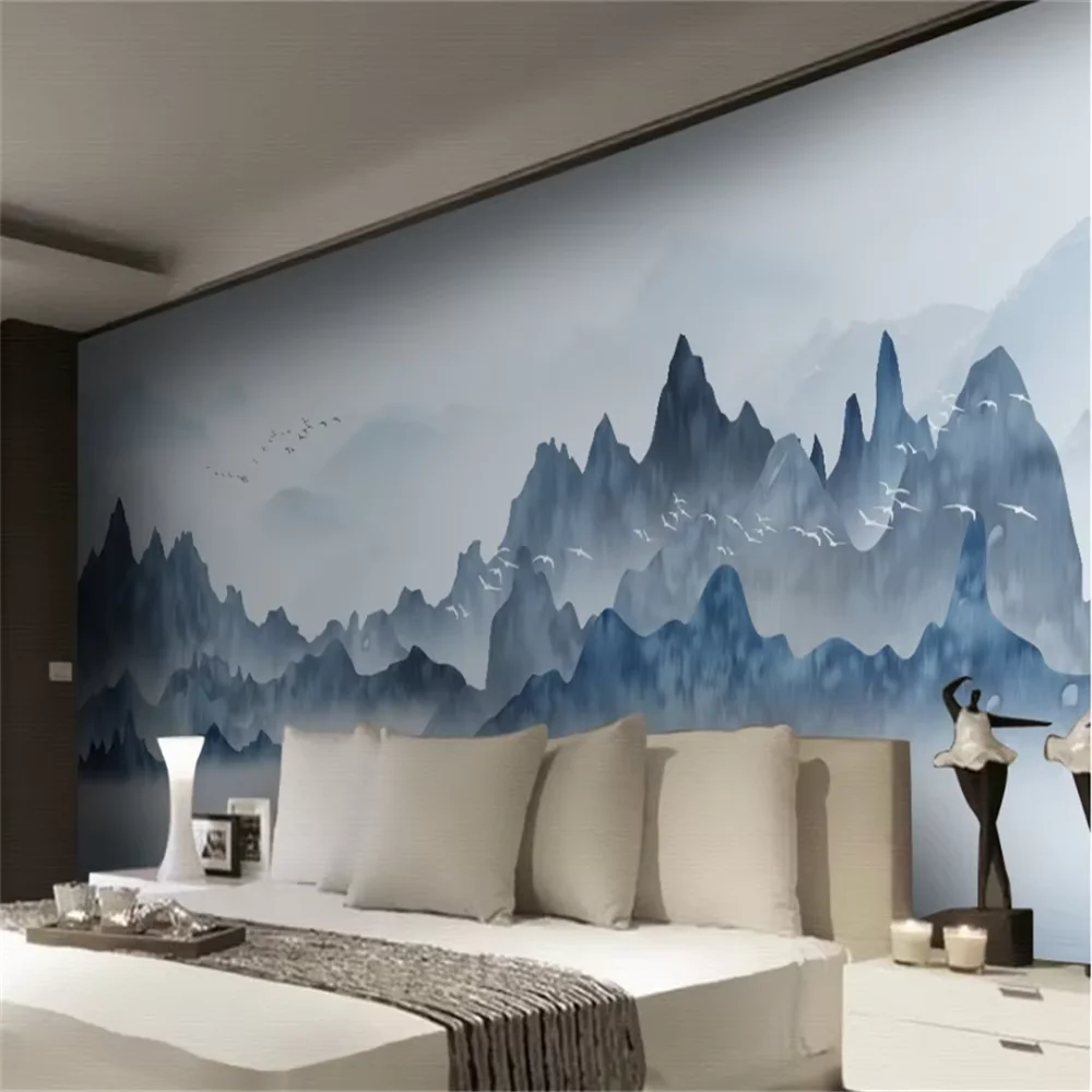 Custom wallpaper mural new chinese style abstract ink and mood mood landscape background wall bedroom decorative mural