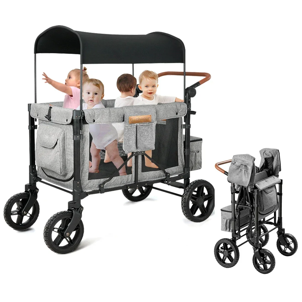 Baby-Camper-Van, ein Kinderwagen, geeignet für vier Kinder, faltbar, mit abnehmbarem Sonnenschirm, perfekt für Herbstausflüge