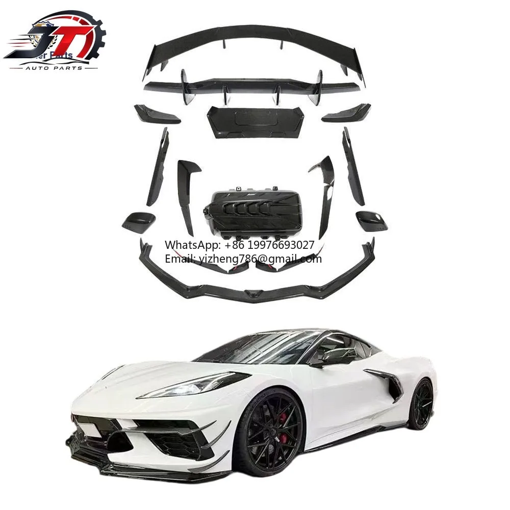 JT For Chevrolet Corvette C8 Carbon Fiber Body Kit Dry Includes Front/Rear Bumpers Exhaust Cut-Outs New Condition