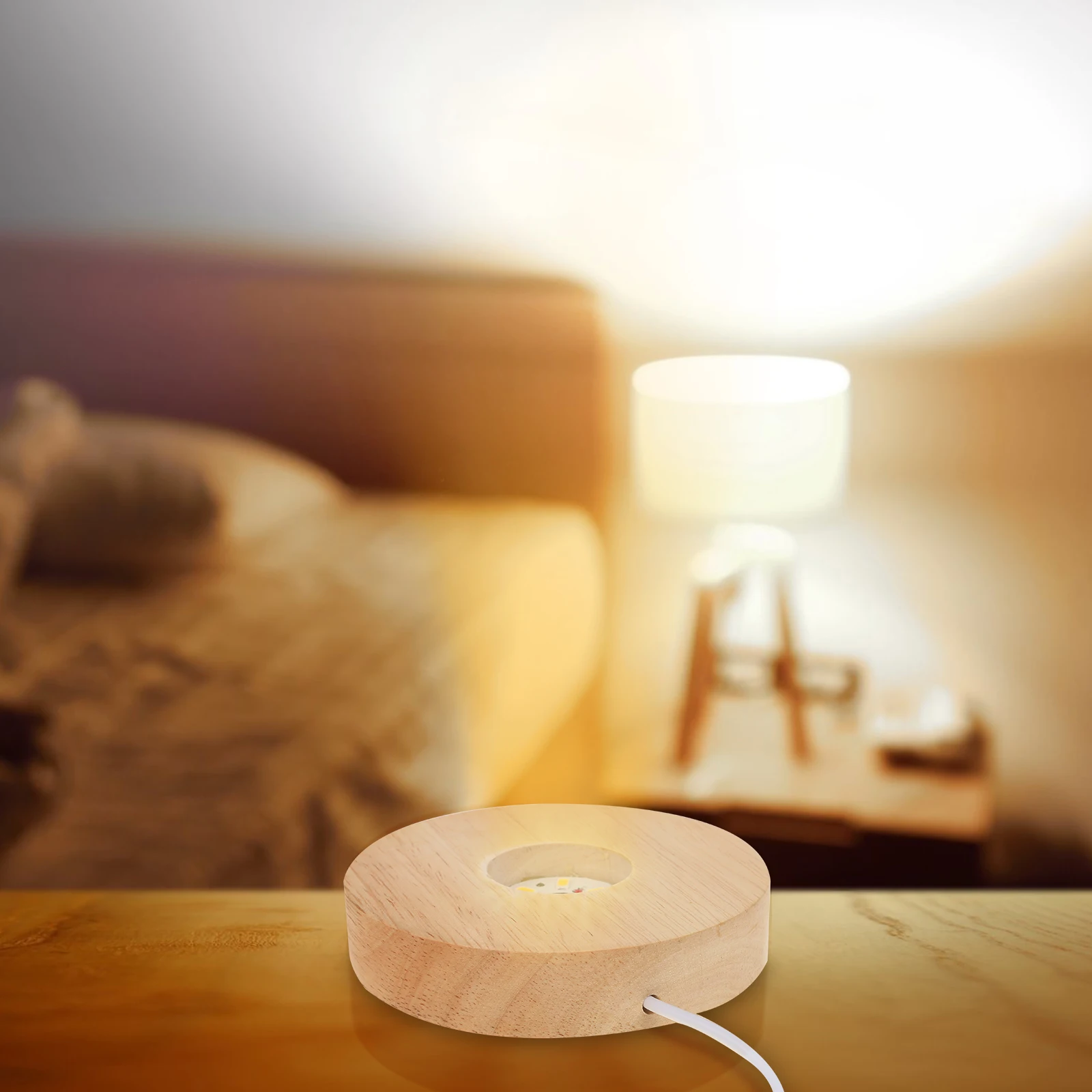 

Small Wooden Night Light Base USB Luminous Round Crystal Ball Display Stand Bedroom Office Decor USB Light Base