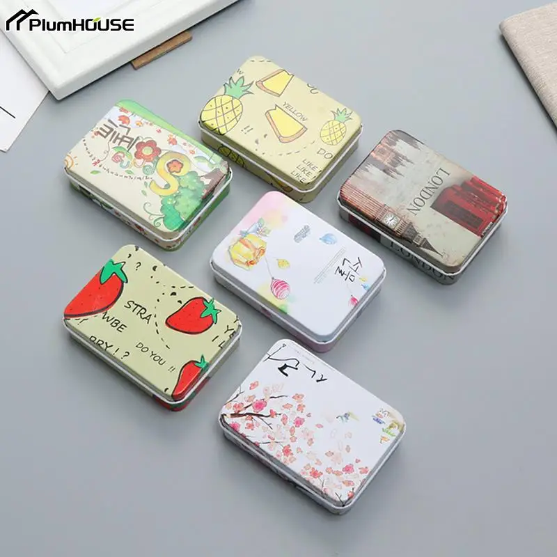 1pcs Mini Tin Box With Lid Portable Rectangular Small Storage Container Empty Candy Cases Pill Boxes Gift Packaging Organizer