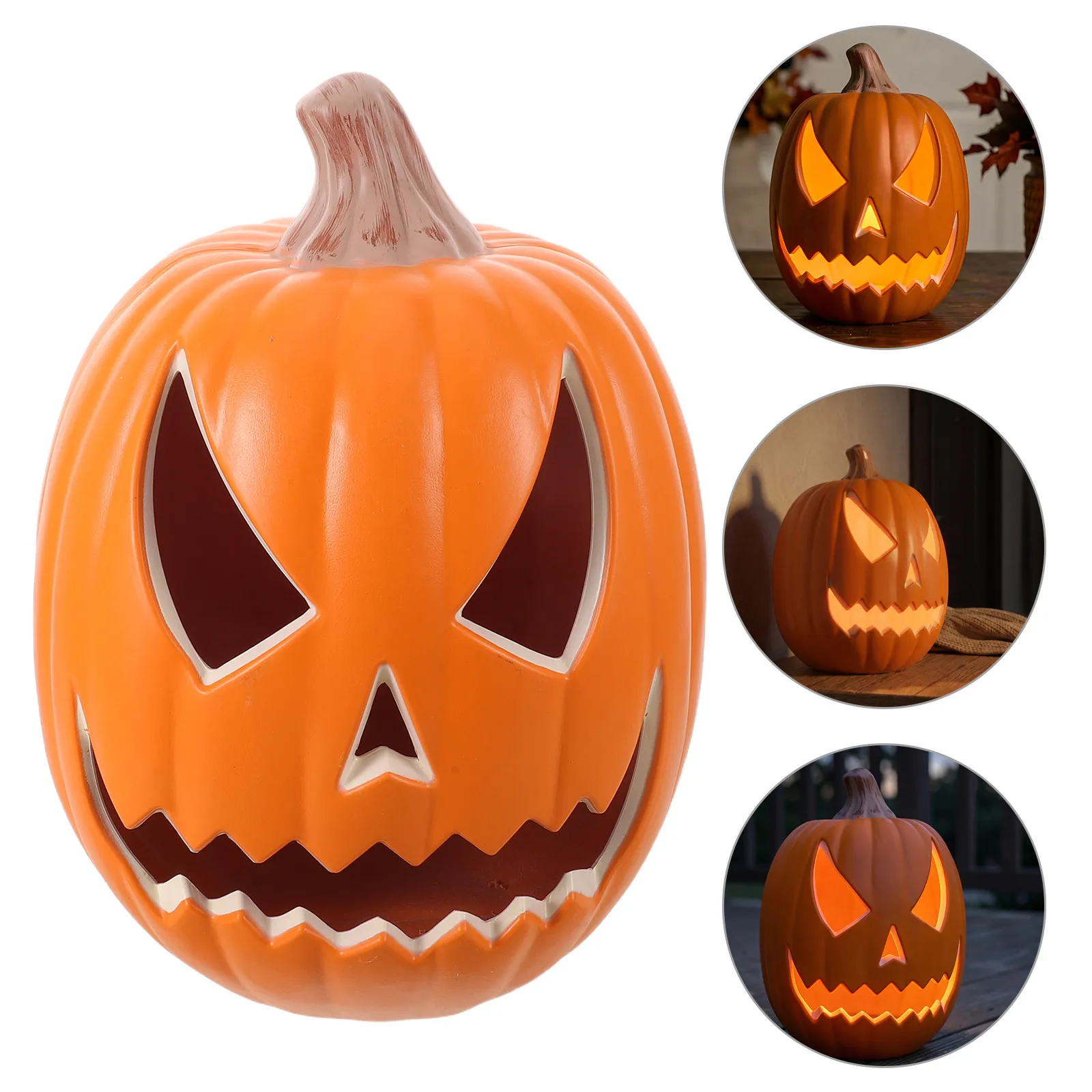 Halloween Portable Plastic Pumpkin Lantern Hollow Design Outdoor LED Lighting Decoration for Porch Window Store Display
