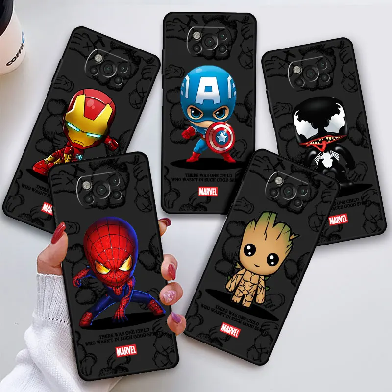 Silicone Print Shell Marvel Cartoon Iron Man Spiderman Case Cover for Xiaomi Poco F1 X3 Pro F3 GT X3 NFC M4 5G X4 F4 C40 M3