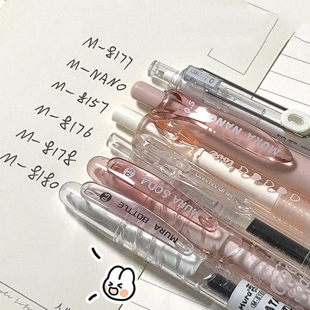 6pcs Korean Fashion Gel Pen 0.5mm Retractable Back Ink Simplicity Transparent Writing To Scrapbook Stationery Pen School Supply