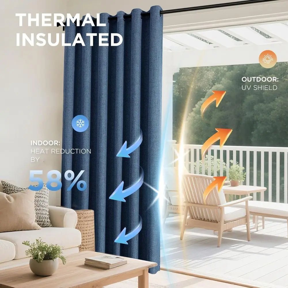 ستائر تعتيم زرقاء من الدنيم بطول 108 بوصة، ستائر طويلة جدًا بطول 108 بوصة، لوحة واحدة لغرفة النوم، كتان معزول حراريًا B #4