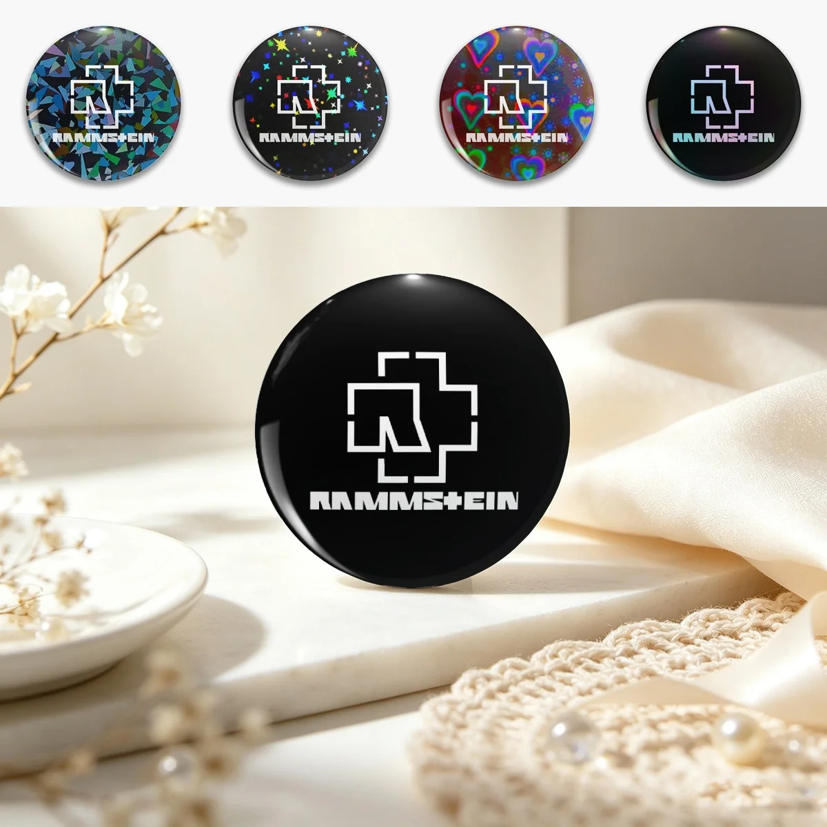factory mech band Pin Holographic Star Heart Pin Brooches Laminated Button Fashion Accessory