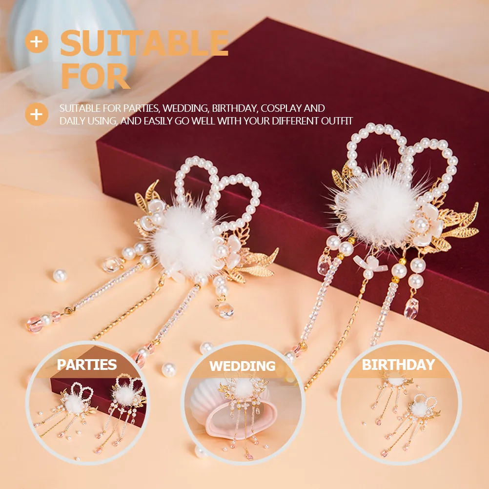 1Pair Tassel Pearls Bunny Ear Hair Clip Dangle Barrette for Daily Wear Special Occasions Women Hair Accessory Elegant