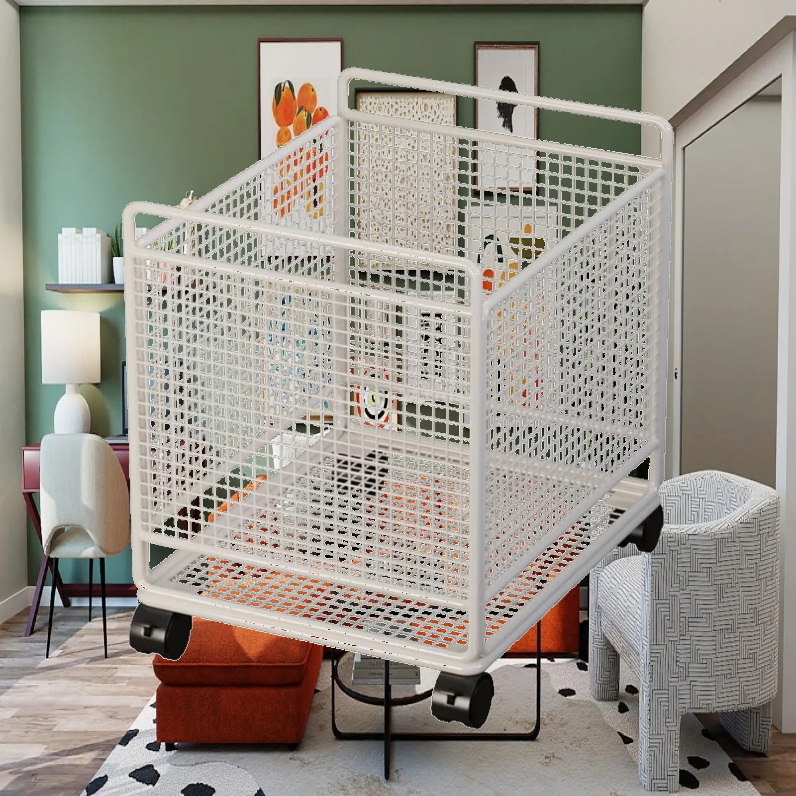 Book Cart Rolling - Wire Storage Basket with Wheels Portable
