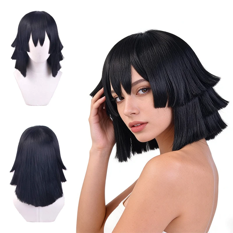 

Синтетический парик для косплея Аниме Обанай Игуро, короткий прямой, 40 см, черный, многослойный, подходит для повседневного использования, вечеринок, ролевых игр, термостойкий