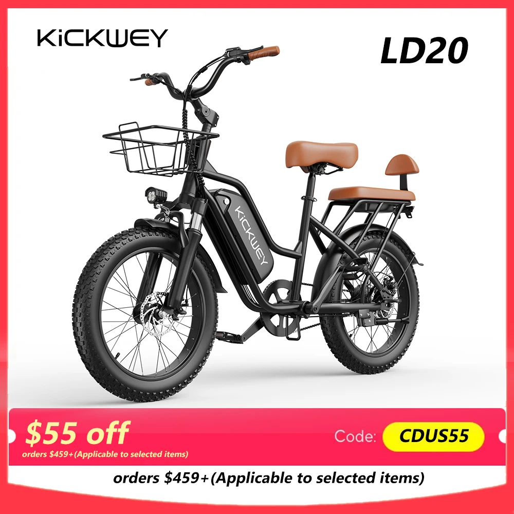 Kickwey LD20 الكبار دراجة كهربائية 1500 واط 32MPH 48V20ah دراجة كهربائية جبلية 20 بوصة الدهون الإطارات دراجة نارية E الدراجة