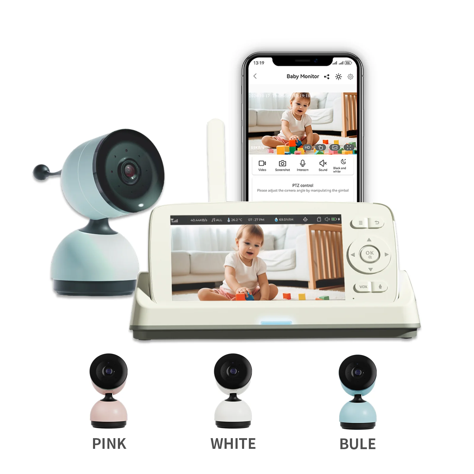 

2MP 5" Wireles Baby Monitor Pan Tilt Camera Babysitter PTZ 2 Way Audio Night Vision Type C Camera Smart Home Video Surveillance
