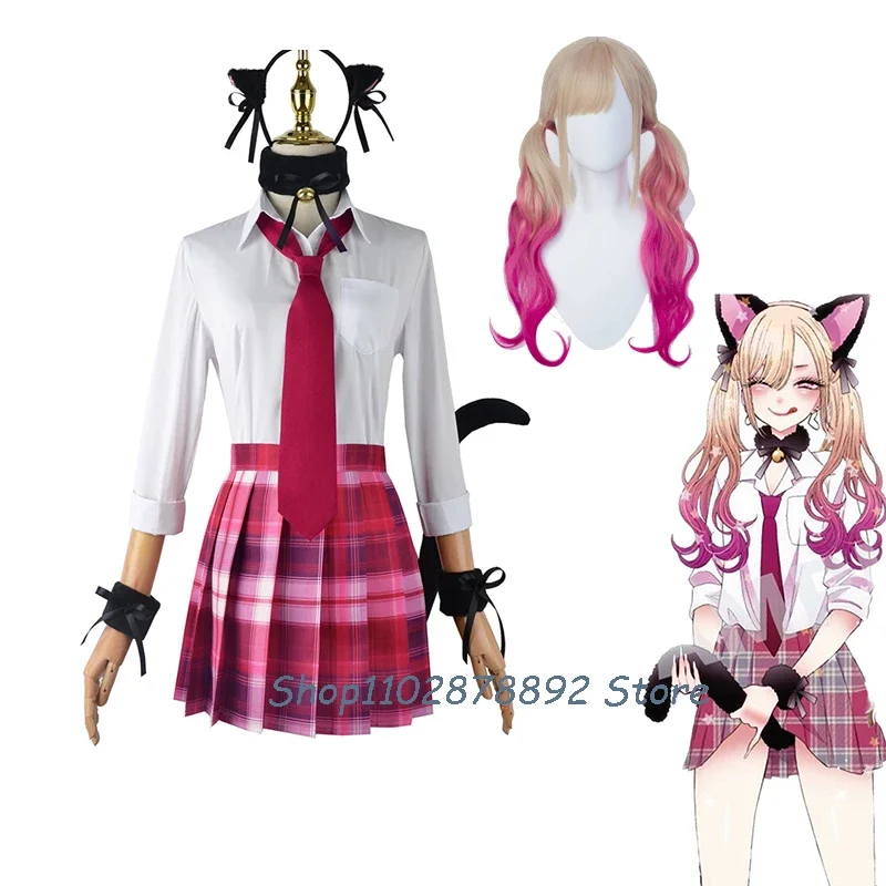 Anime My Dress Up Darling Cosplay Kitagawa Marin Pink Skirt Cosplay Costume School Uniform JK Skirt Cat Girl Cute Halloween Suit