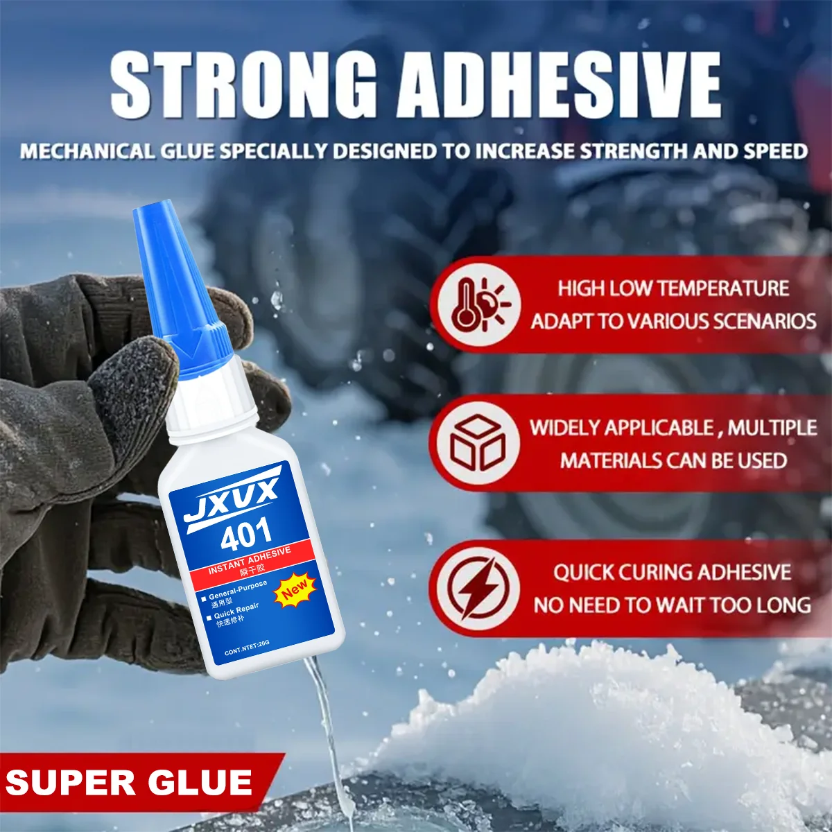 20 جرام 401 شفاف سوبر غلو سريع الجفاف  لاصق سيانو أكريليت مكونات جلدية ومطاطية للسيارات والأنظمة الميكاترونية أداة لاصقة سائلة قوية التماسك.