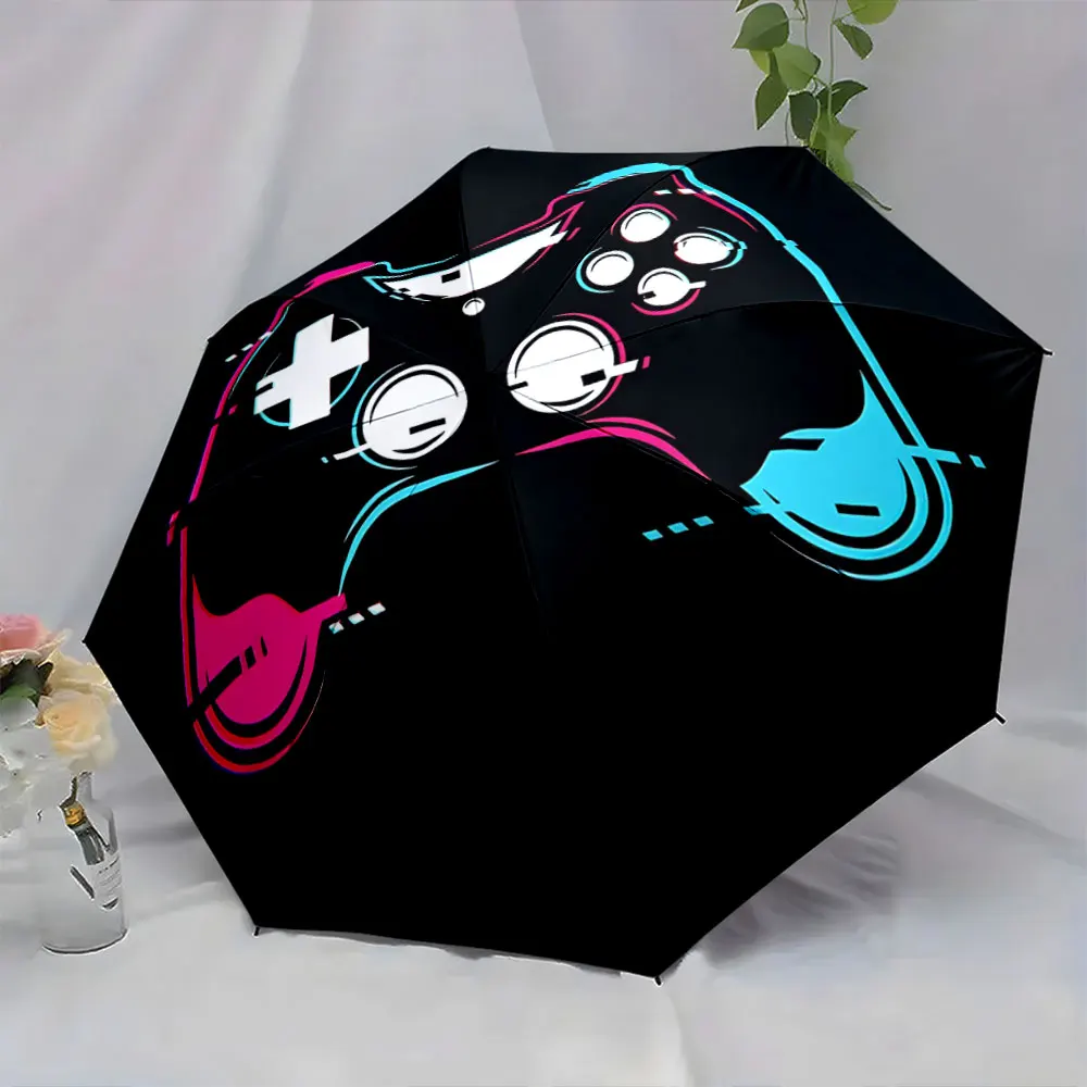 Glitch Style Gaming Controller Graphic Black Umbrella portable waterproof sun rain umbrella for outdoor travel beach