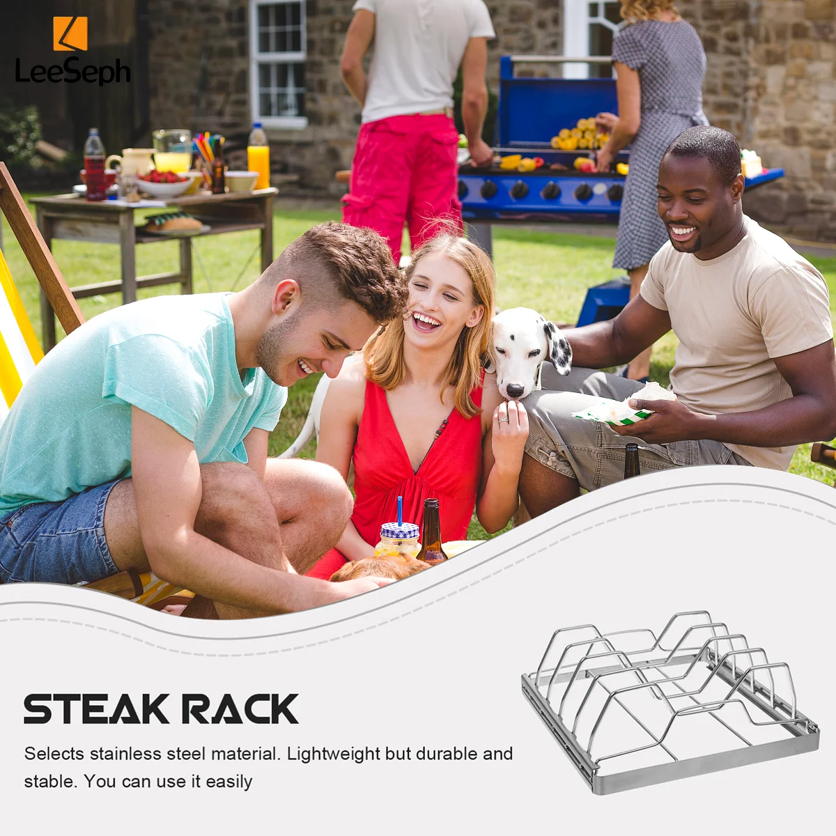 رف ضلع من الفولاذ المقاوم للصدأ من Leeseph لشواء الشواء، رف تحميص ضلع لحم البقر متين غير لاصق، مثالي للشواء في الهواء الطلق والفرن #5