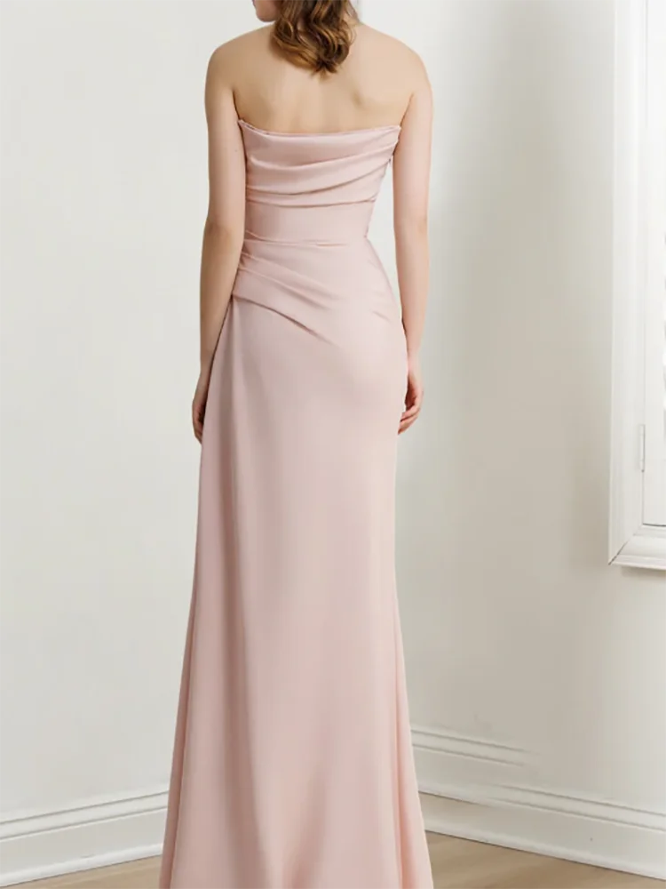 Abiti da sera formali dritti con pieghe rosa classiche senza spalline Abiti da ballo per feste di compleanno personalizzati