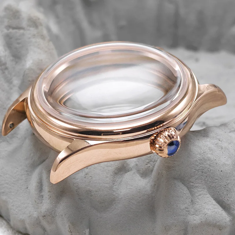 38mm Watch Case Rose Gold Stainless Steel Polished Shiny High Dome Crystal Fits NH34 NH35 NH36 Movements NH35 Watch Mod Parts